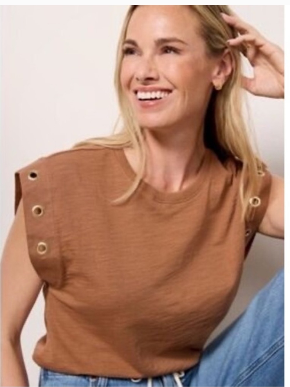 Nation LTD Tan Grommet Sleeve Muscle Tee